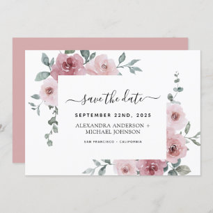 Dusty Pink Floral Greenery Salve a Data Convite