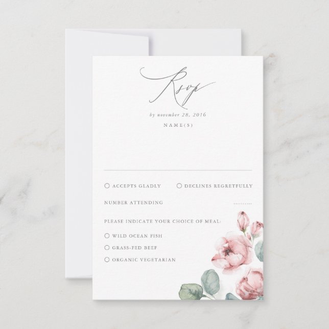Dusty Pink Flowers Elegante Dreamy Wedding RSVP (Frente)