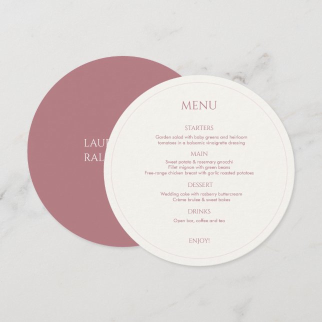 Dusty Pink & Ivory Monogrammed Menu Forte Casament (Frente/Verso)