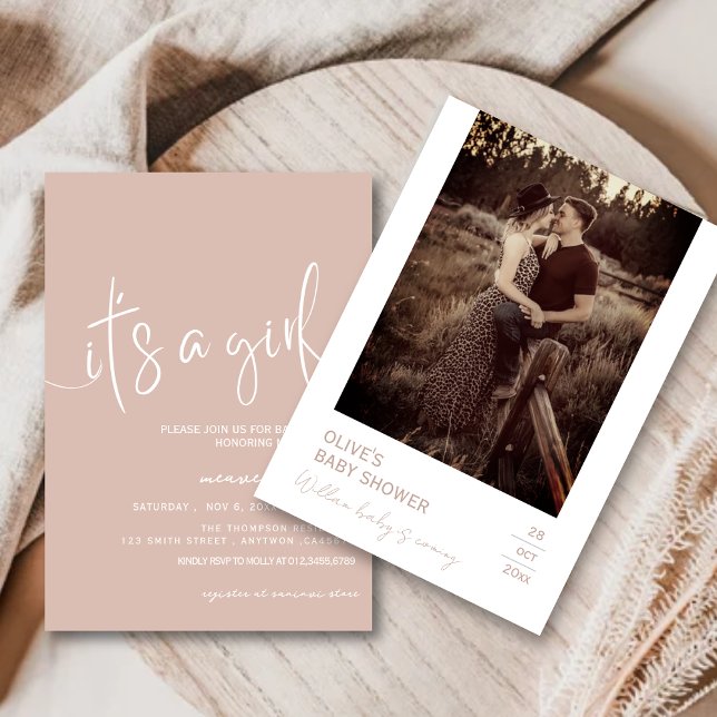 Dusty Pink Mínimo Rustic é um Convite para Meninas (Criador carregado)