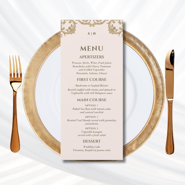 Dusty Pink Monogram Baroque Christian Wedding Menu (Criador carregado)