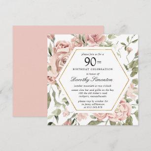 Dusty Pink Rose 90 Floral Convite de Aniversário