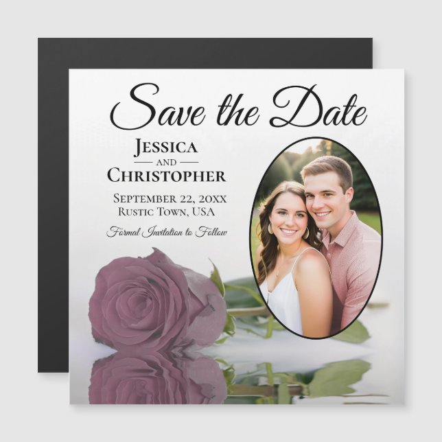 Dusty Pink Rose Weding The Date Photo Magnet (Frente/Verso)