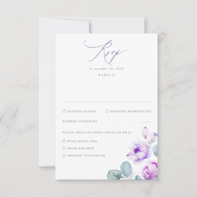 Dusty Purple Flowers Elegante Dreamy Wedding RSVP (Frente)