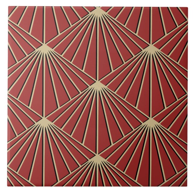 Dusty Red Art Deco Fan Pattern Diamond (Frente)