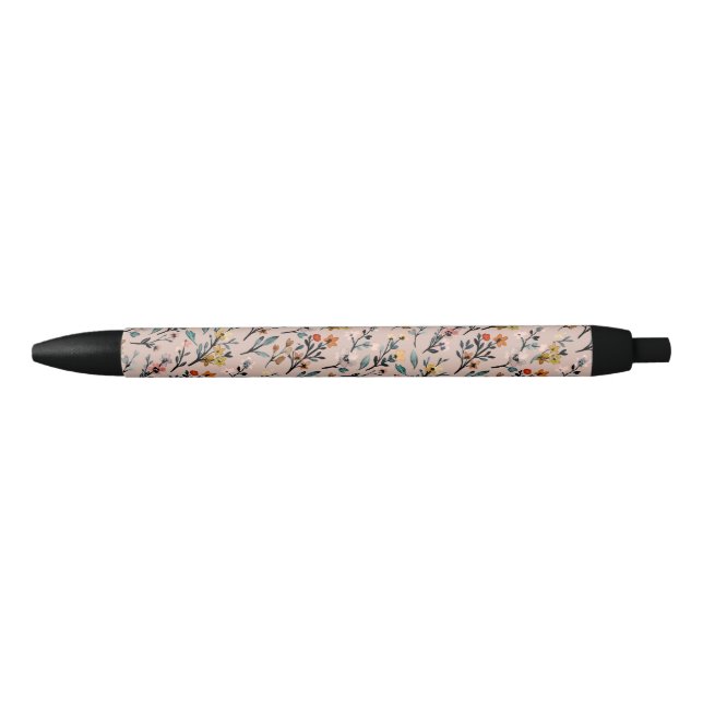 Dusty Rosa Boho Floral Watercolor Caneta Básica (Frente)