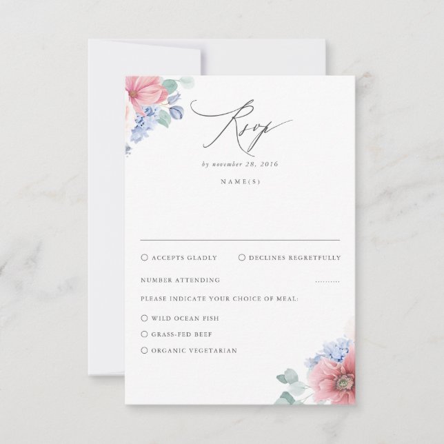 Dusty Rosa Dusty Blue Floral Casamento RSVP (Frente)