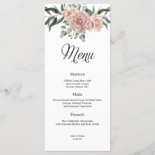 Dusty Rosa e Greenery Floral Wedding Menu
