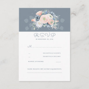 Dusty Rosa e Pale Blue Floral Weding RSVP