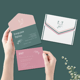 Dusty Rosa Emerald Green Simple Casamento Moderno