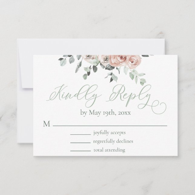 Dusty Rosa Eucalyptus Light Greenery Wedding RSVP (Frente)