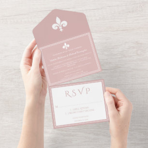 Dusty Rosa Fleur de Lis All in One Convite de casa