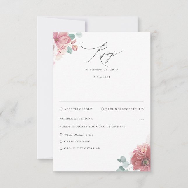 Dusty Rosa Floral Wedding RSVP (Frente)