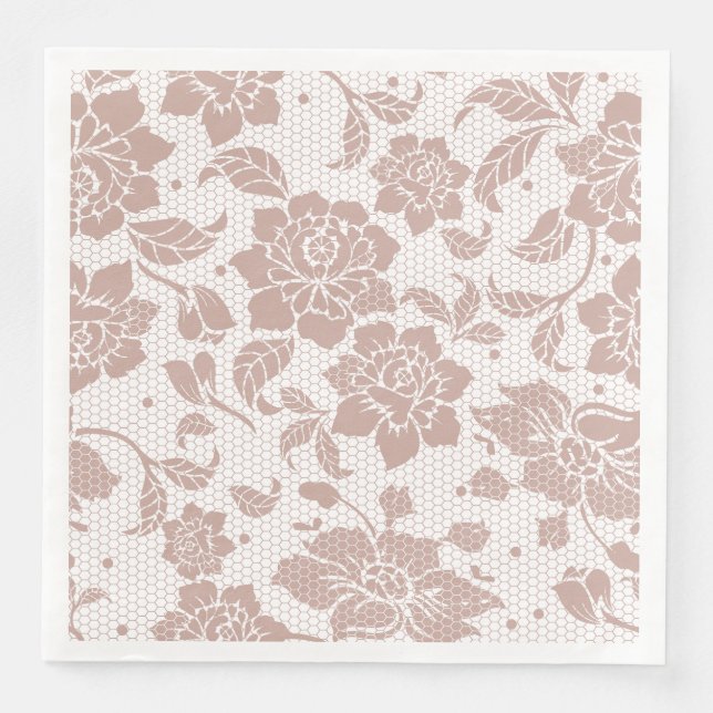 Dusty rosa lace guardanapos elegantes de papel vin (Frente)