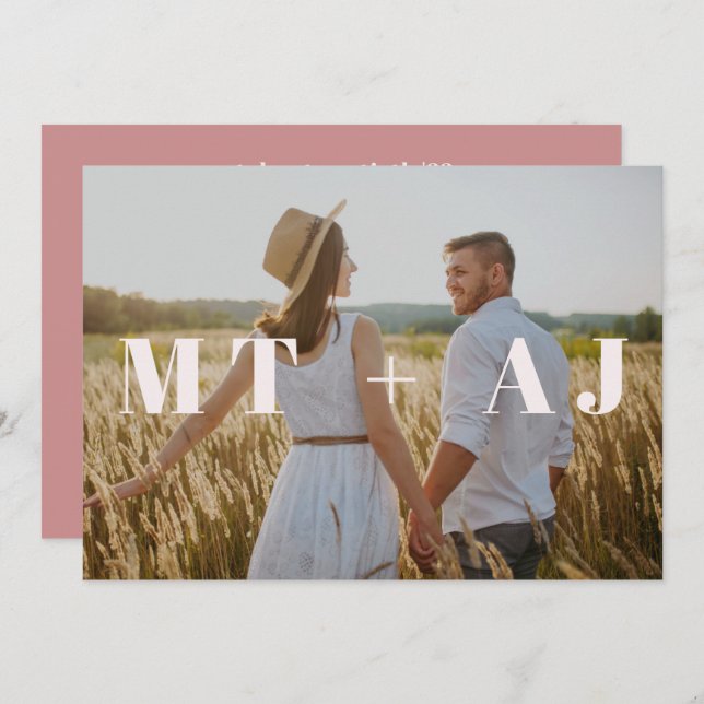 Dusty Rosa Monograma Overlay Foto para salvar a da (Frente/Verso)