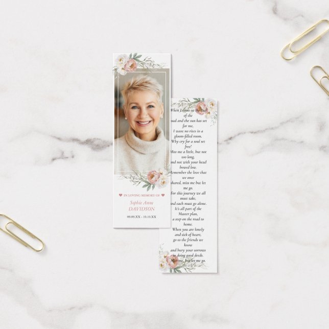 Dusty Rosa Photo Memorial Funeral Bookmark (Escritótio)