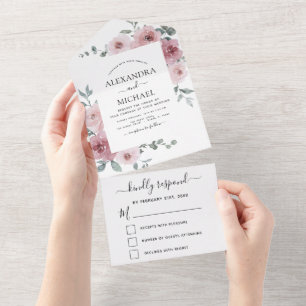 Dusty Rosa Pink Casamento Floral Eucalyptus RSVP