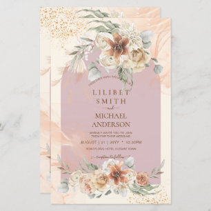 Dusty Rosa Pink Floral Pampas Grass Boho Casamento