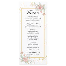 Dusty Rosa Pink Peony Floral Peach Menu Casamento
