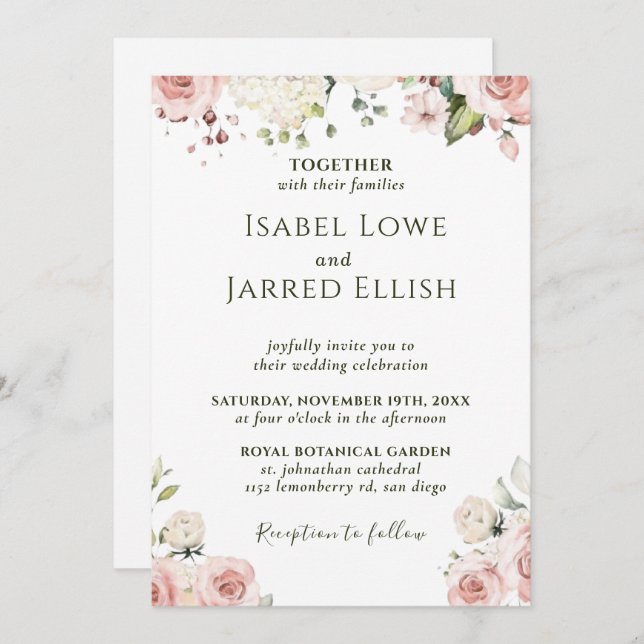 Dusty Rosa Rosa Tudo Em Um Convite De Casamento (Frente/Verso)