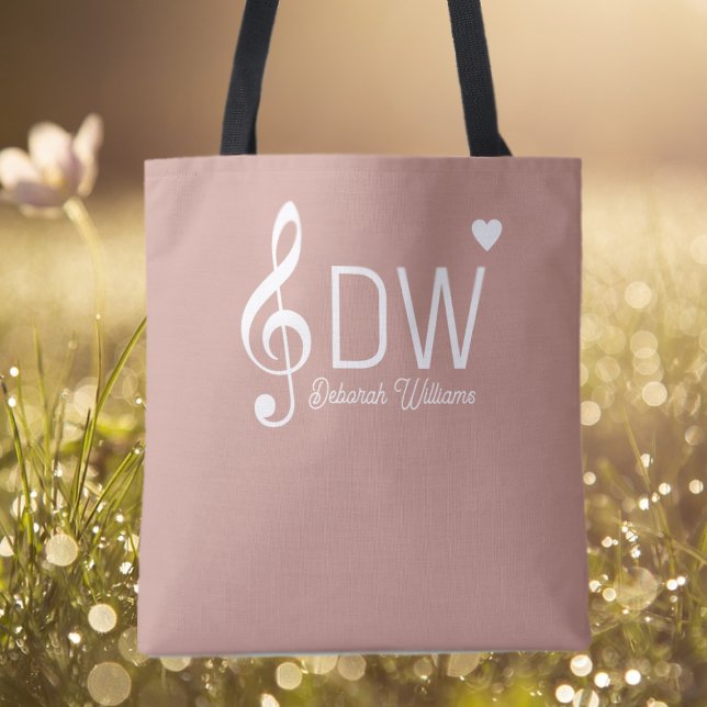 Dusty Rosa Tote Bag com seu nome e Treble Clef (Criador carregado)