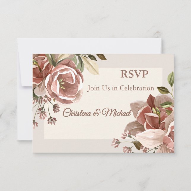 Dusty Rose Floral Wedding RSVP (Frente)