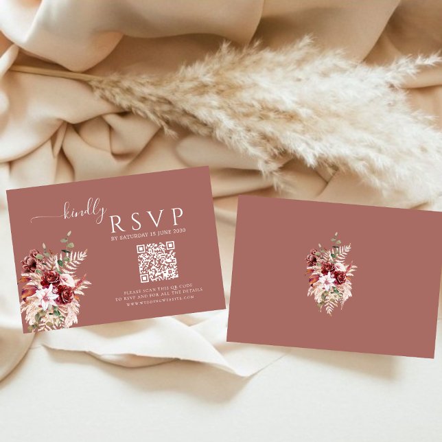 Dusty Rosewood & Burgundy Blush QR Wedding RSVP (Criador carregado)