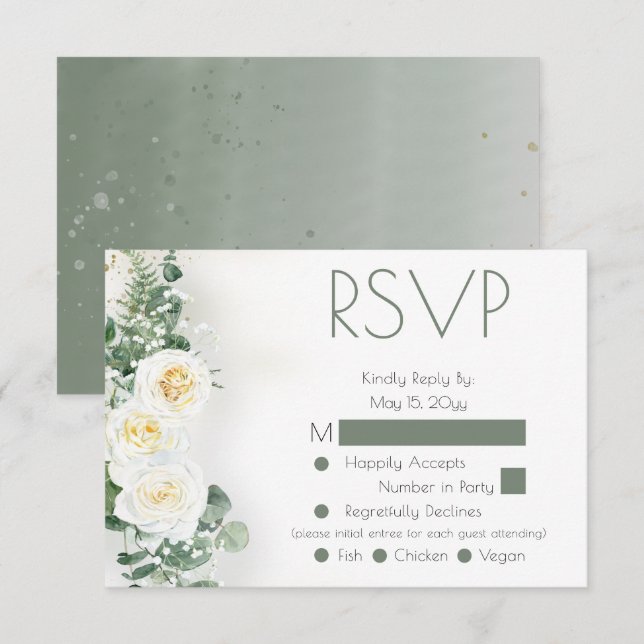 Dusty Sage Green Floral Wedding RSVP Response Card (Frente/Verso)