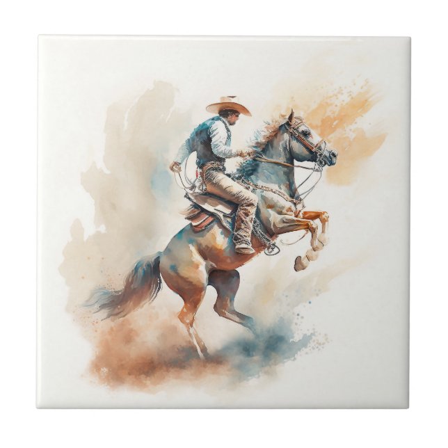 Dusty Western Watercolor "Bucking Bronco" (Frente)