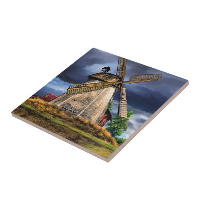 Dutch Windmill Ceramic Tile Painting (Lateral)