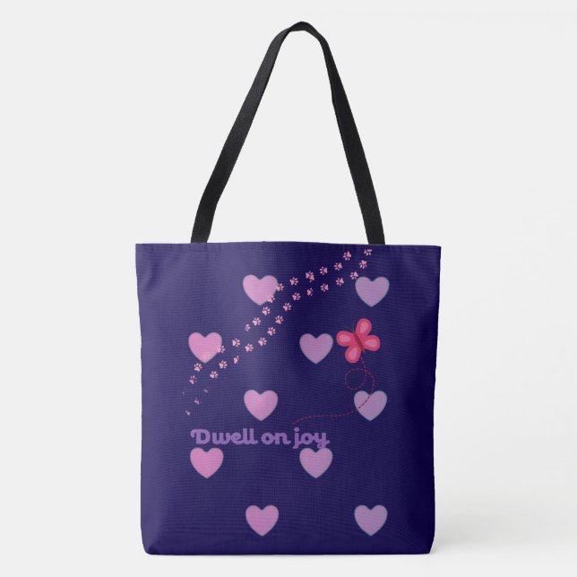 dwell on joy hearts and paw prints tote back  (Frente)