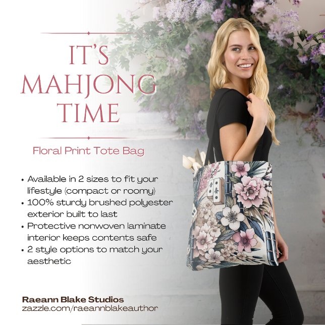 "É a Hora do Mahjong" Tote Estampa Floral (Criador carregado)