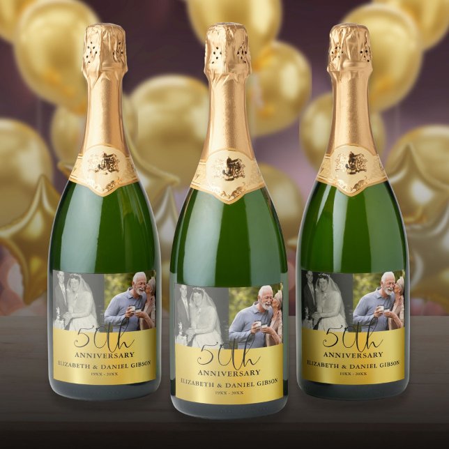 E agora 2 Foto 50º Aniversário de Casamento (Then And Now 2 Photo 50th Wedding Anniversary Sparkling Wine Label)