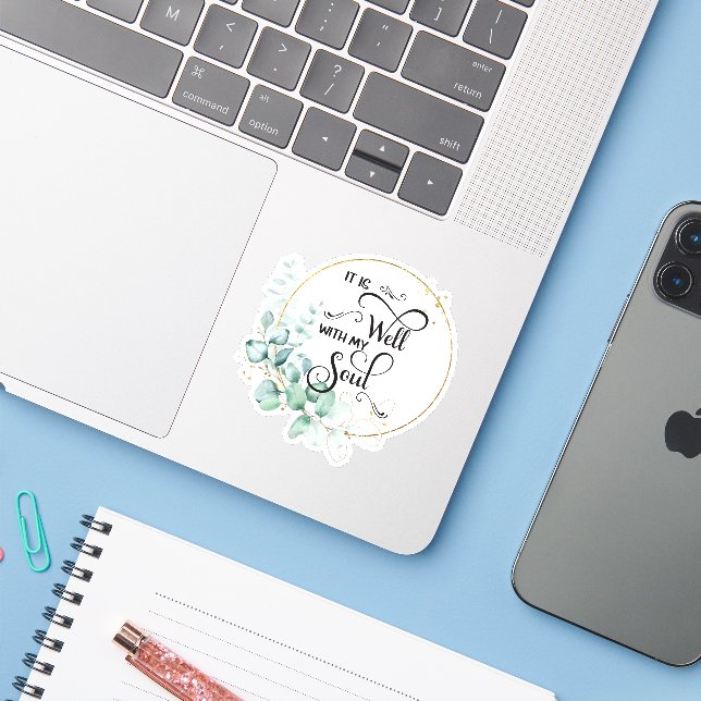 É bem Eucalipto e Adesivo de moldura dourada (Notebook com iPhone)