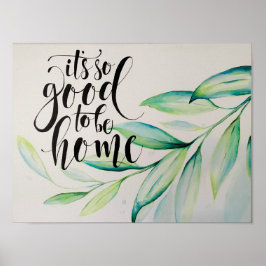 É bom estar em casa poster com folhas de aquarela