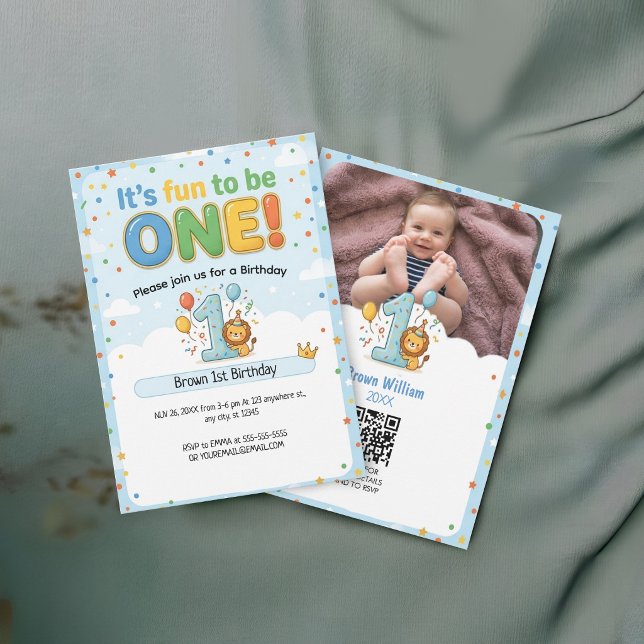 É Divertido Ser Um Convite de Foto de Aniversário  (It's Fun to Be One 1st Birthday Photo Invitation)