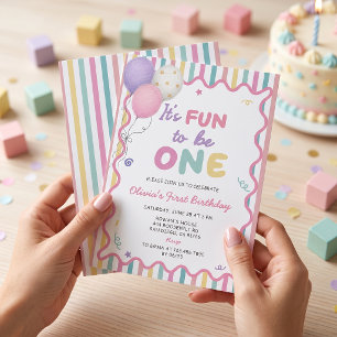 É Divertido Ser Uma Menina Convite de 1º Aniversár