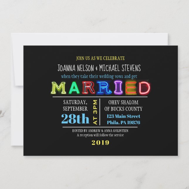 É ELÉTRICO! Convite de casamento NEON SGN (Frente)