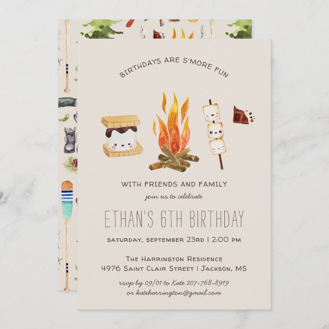 É mais divertido | Convite de aniversário de acamp (Frente/Verso)