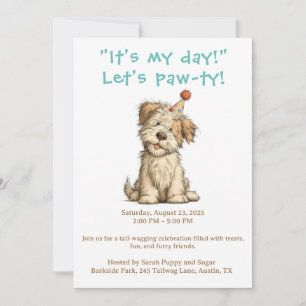 É Meu Dia Convite de Festa de Cachorro Divertido P