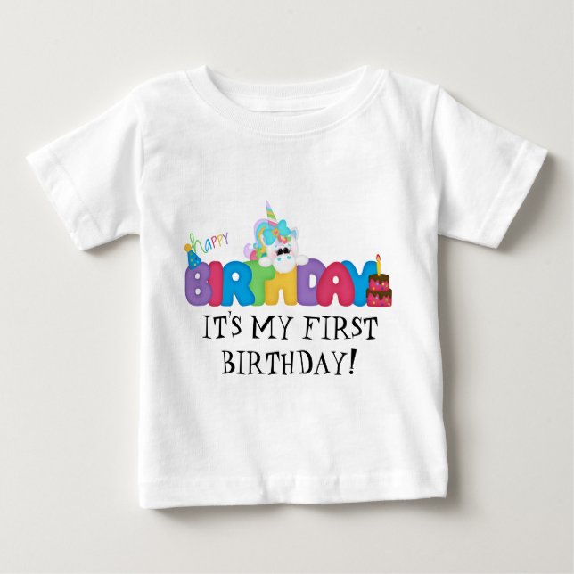 É minha primeira camiseta de bebê de aniversário (Frente)