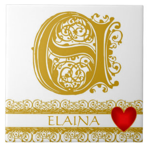 E Monograma Nome Lace Red Heart Azulejo Dourada