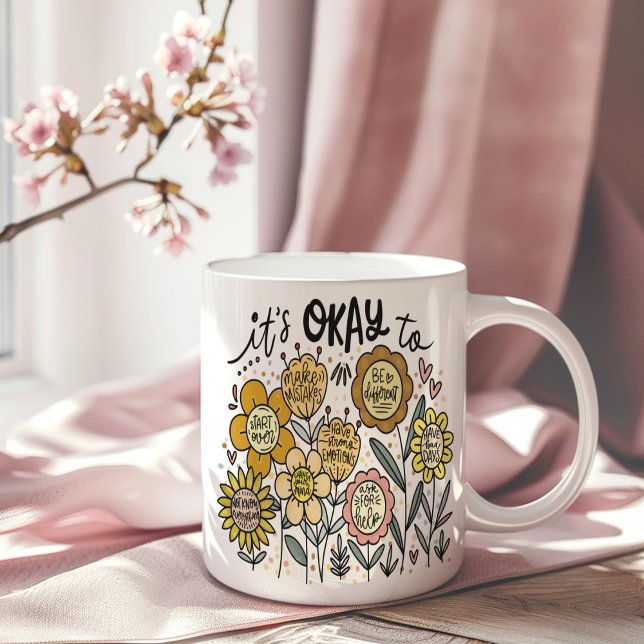 É Okay Para Caneca De Café Floral Boho (Criador carregado)
