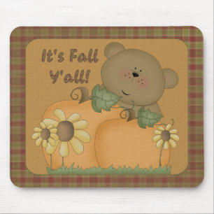 "É outono Y'all" Autumn Teddy Bear Mousepad 1