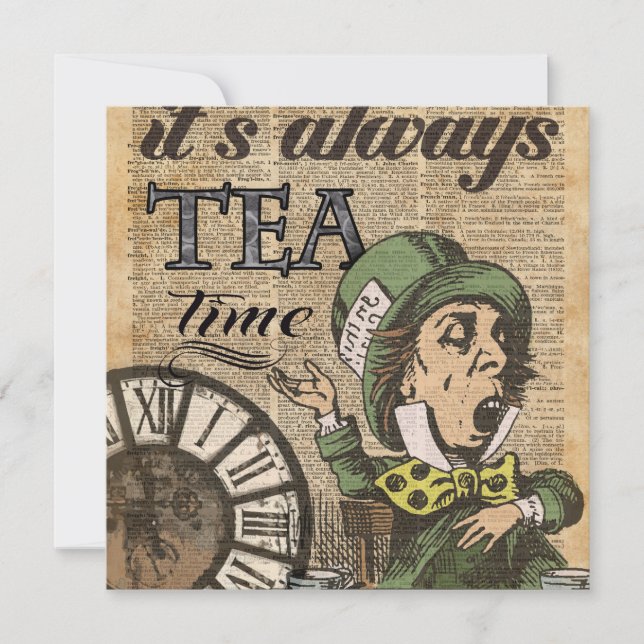 "É sempre hora do chá" Mad Hatter Dictionary Art (Frente)
