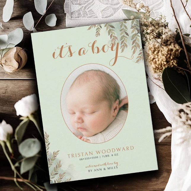 É um anúncio de nascimento de um garoto fotográfic (Criador carregado)