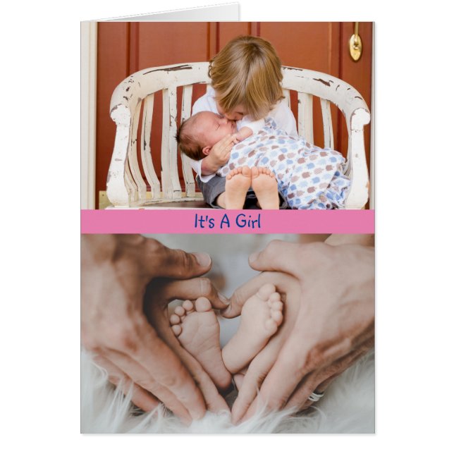 É um anúncio de nascimento personalizado com fotos (Frente)