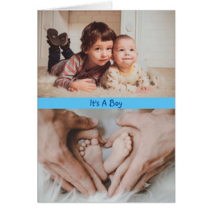 É um anúncio de nascimento personalizado com fotos