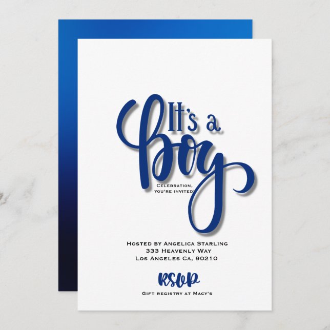 É um cartão de anúncio de menino (Frente/Verso)