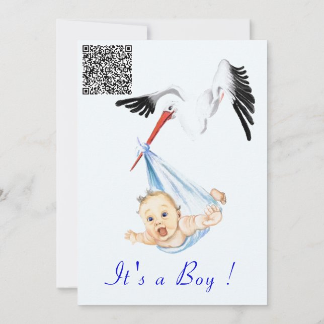 É um Chá de Boy Stork Baby Boy Conite Código QR (Verso)